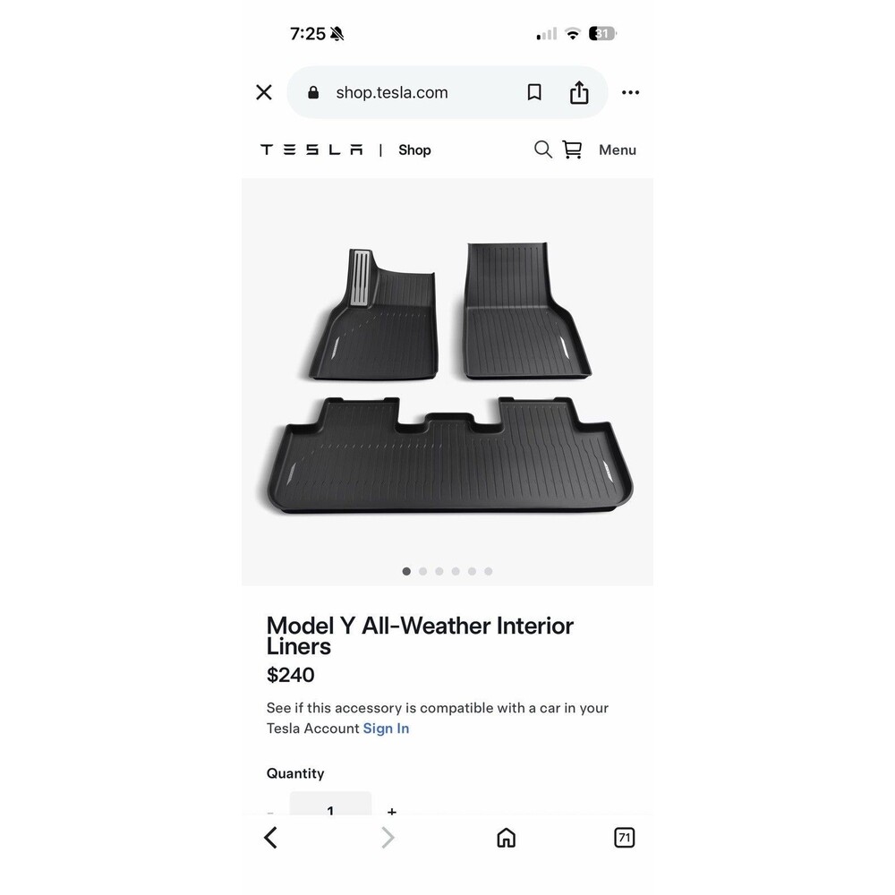 OEM Tesla Model Y All-Weather Interior Liners / Floor Mats / Console Organizer